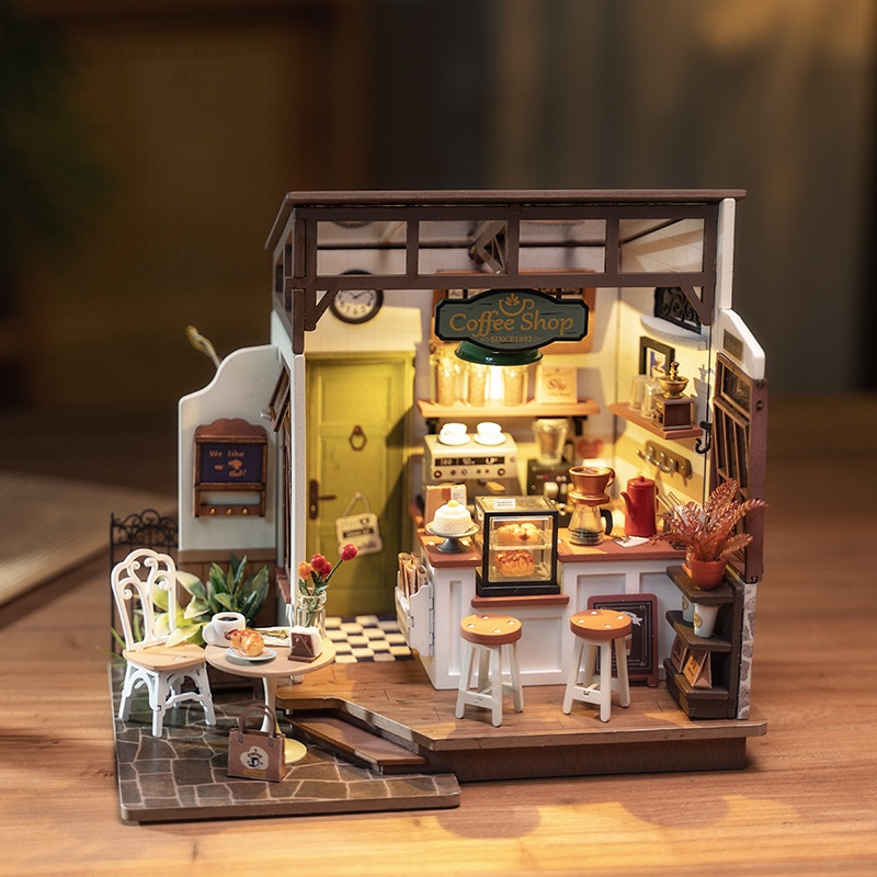 If You Come To The Coffee Shop Diy Hut Handmade Wooden Puzzle Three-dimensional Model House Assembly Model Building Blocks Toy House