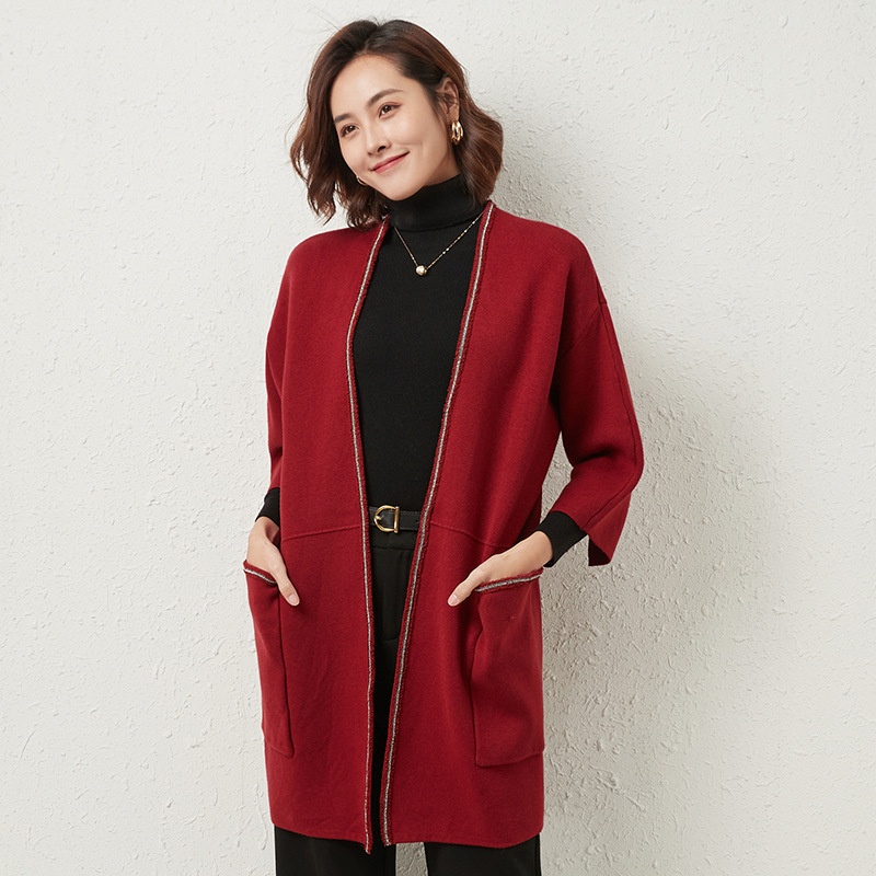 Autumn And Winter Core-spun Yarn Versatile Round Neck Loose Mid-length Coat Solid Color Temperament Woolen Jacket Top - 2