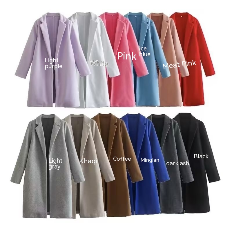 Foreign Trade Spring Women's Multi-color Woolen Long Coat Windbreaker For Women F69059 Q