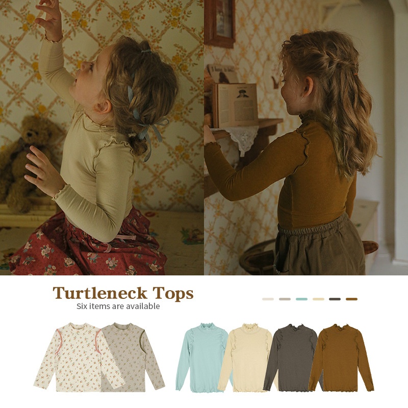 Autumn And Winter All-match Baby Tops Soft Waxy Floral Half-high Collar Long-sleeved Children's T-shirt Korean Version Girls Bottoming Shirt