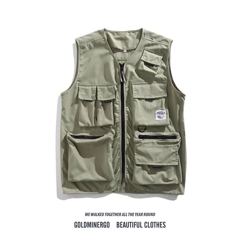 Summer Thin Japanese Multi-pocket Functional Tactical Vest Dark High Street Vest Loose Waistcoat Top