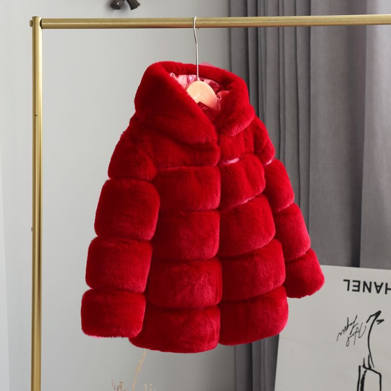 Hooded Children's Fur Coat Imitation Rex Rabbit Fur Girls Thickened Children's Clothing Baby Autumn And Winter Fur Coat