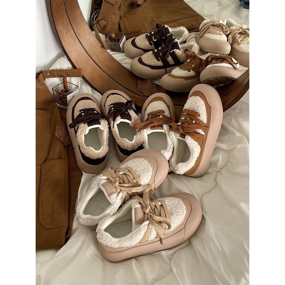 Jinmi Milk Fufu Winter Plus Velvet Warm Student Fur Shoesy All-match Thick-soled White Shoes For Women