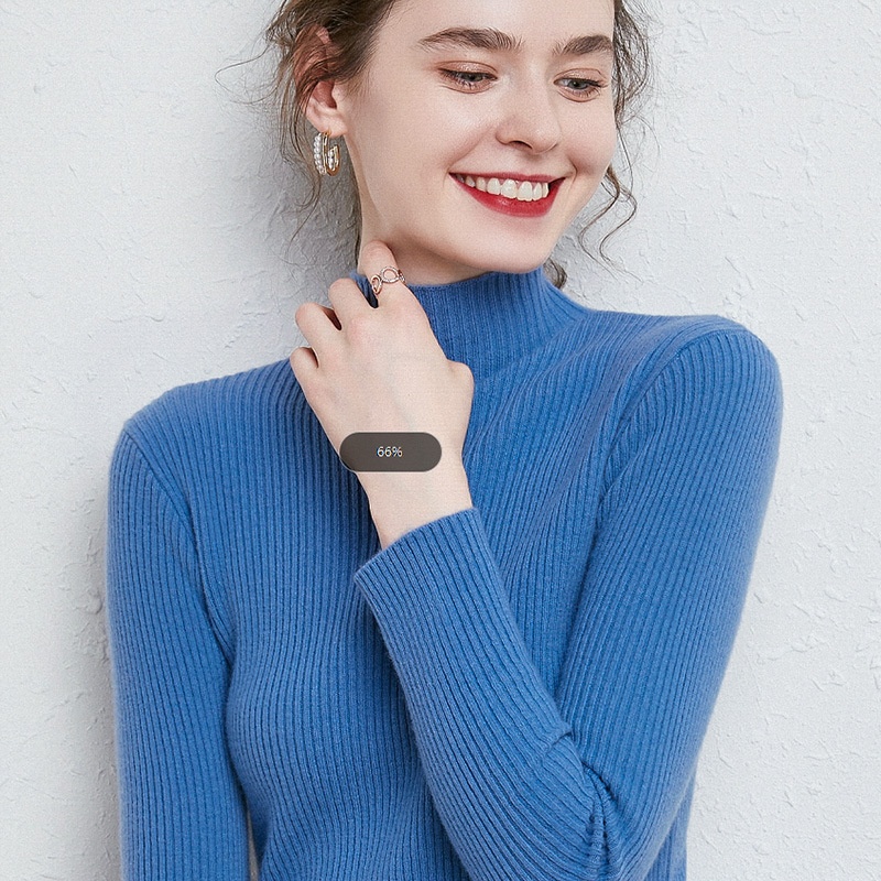 Half Turtleneck Striped Slim Fit Sweater Solid Color Wool Bottoming Sweater Korean Style Cashmere Sweater For Women - 3