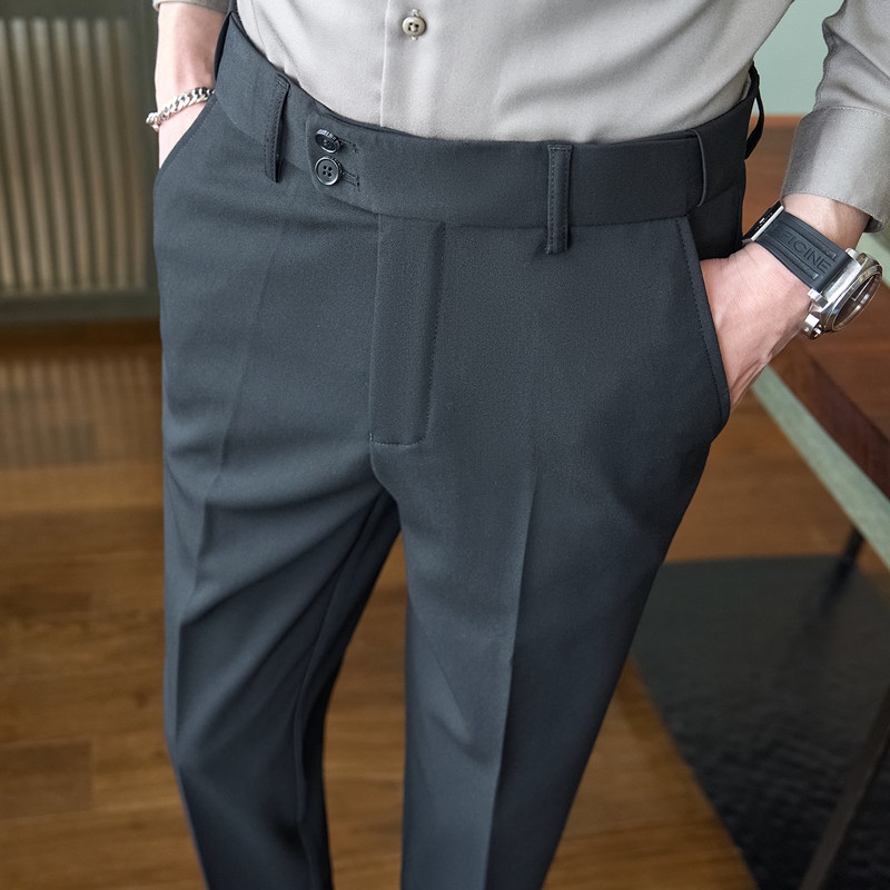 Price Naples Casual Trousers Light Business Straight High Waist Double Button Trousers Men's Pants Foreign Trade