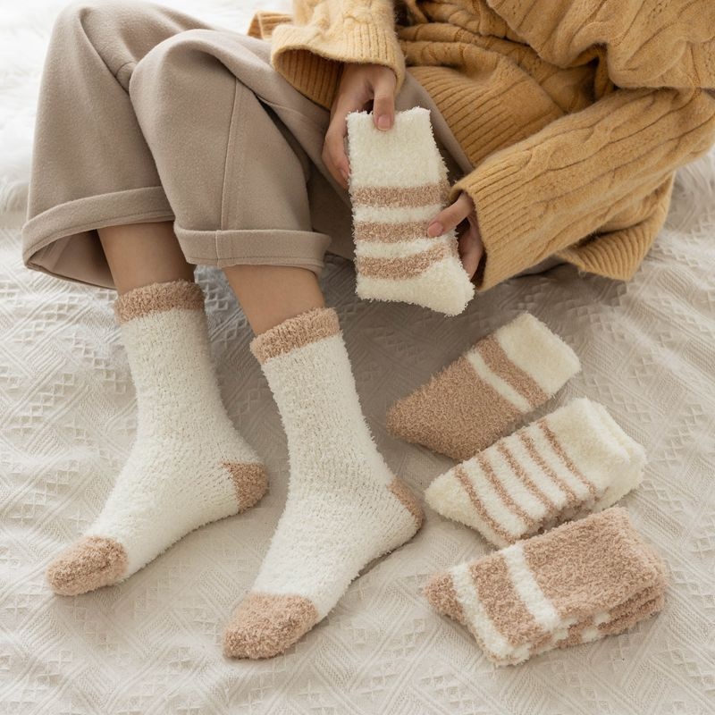 Coral Fleece Socks For Women Autumn And Winter Thickened Non-shedding Home Sleeping Socks Long Floor Socks