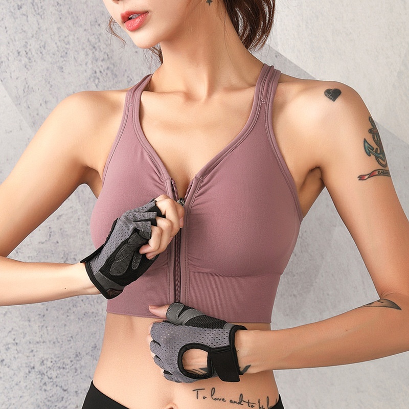 Front Zipper Sports Bra Shockproof Running Gathered Anti-sagging Beautiful Back Bra Bra With Removable Chest Pad Fitness