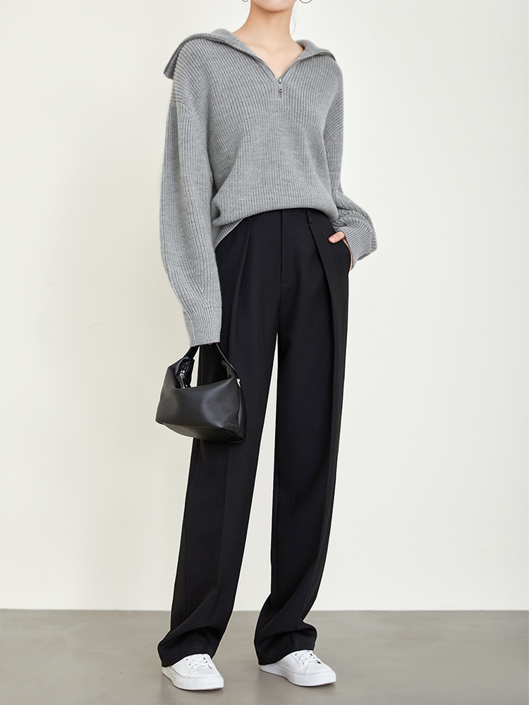 Autumn And Winter Gray Suit Pants Old Money Style Pants Slimming Wide Leg Pants Niche Casual Straight Pants Women - 5