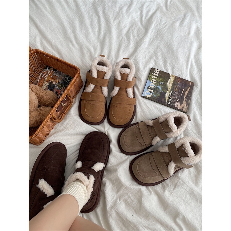 Thick-soled Warm Fur Snow Boots For Women Winter Plus Velvet Thickened Slip-on Non-slip Cotton Shoes