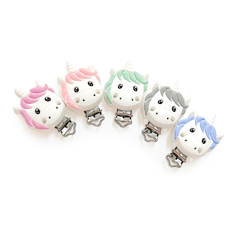 Silicone Pacifier Clip DIYTeether Pacifier Anti-drop Chain With Hole Accessories Unicorn Pacifier Clip Iron Clip