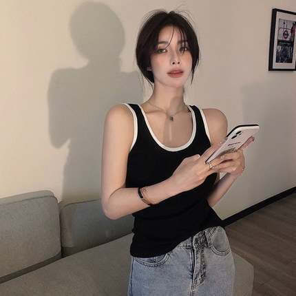 Fat Mm Large Size Contrast Color Suspender Small Vest Female Summer Sports Inner Wear Outer Wear White Bottoming Shirt Top