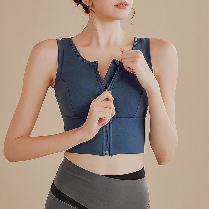 Front Zipper High-strength Sports Bra For Women Shockproof Running Gathered Shaping One-piece Yoga Vest Fitness Bra