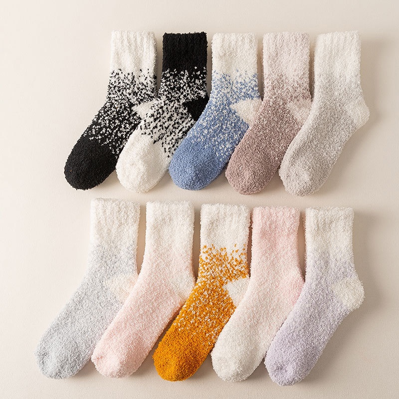 Winter Women's Socks,Mid-tube Autumn Style Coral Velvet And Velvet Half-edge Velvet Women's Socks,Starry Sky Confinement Home Sleeping Socks