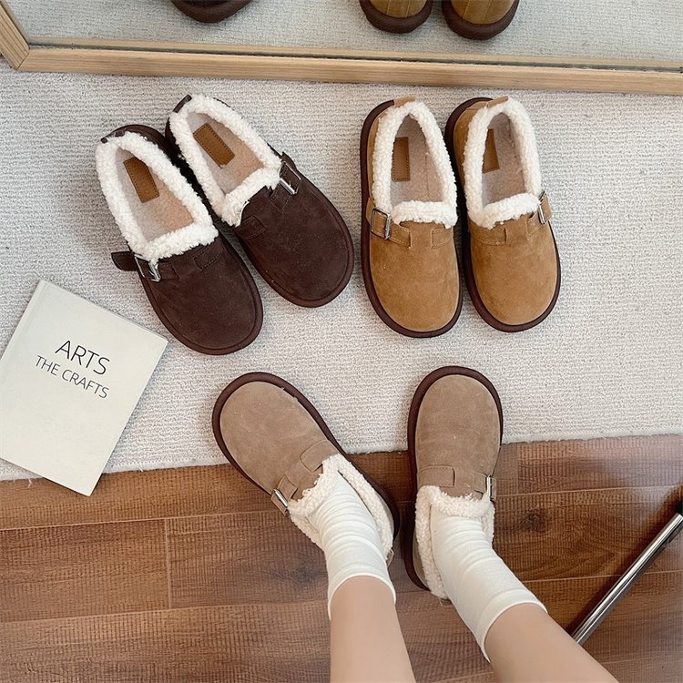 Birkenstocks Plus Velvet Women's Flat High-top Toe Shoes Round-toed Niche Cotton Shoes One-step Thick-soled Fur Shoes Autumn And Winter