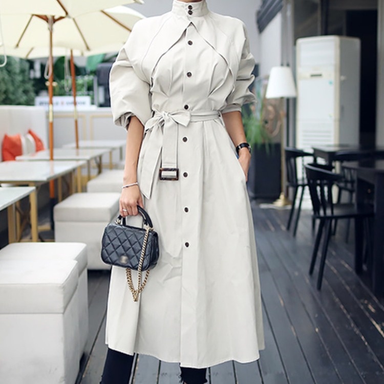 Hong Kong Style Coat Autumn Fashion Waist Windbreaker Dress Chic Windbreaker Women's Mid-length Coat - 1