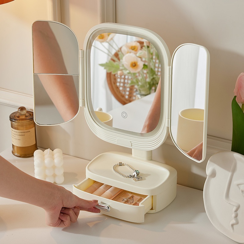 Desktop LEDMakeup Mirror With Light Desktop Rotatable Multifunctional Bedroom Beauty Mirror
