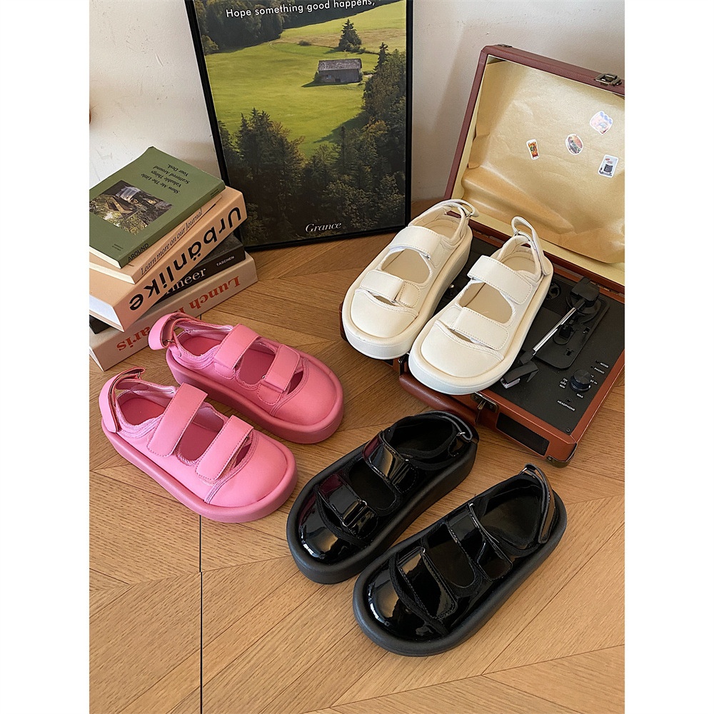 Ugly And Cute Big Head Popular Thick-soled White Baotou Sandals For Women Summer Versatile Velcro Roman Shoes