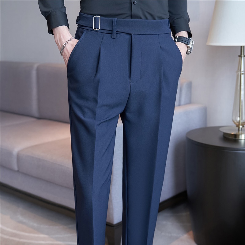 Naples Textured Trousers Men's Solid Color Business All-match Casual Pants Elastic Slim Trousers Foreign Trade