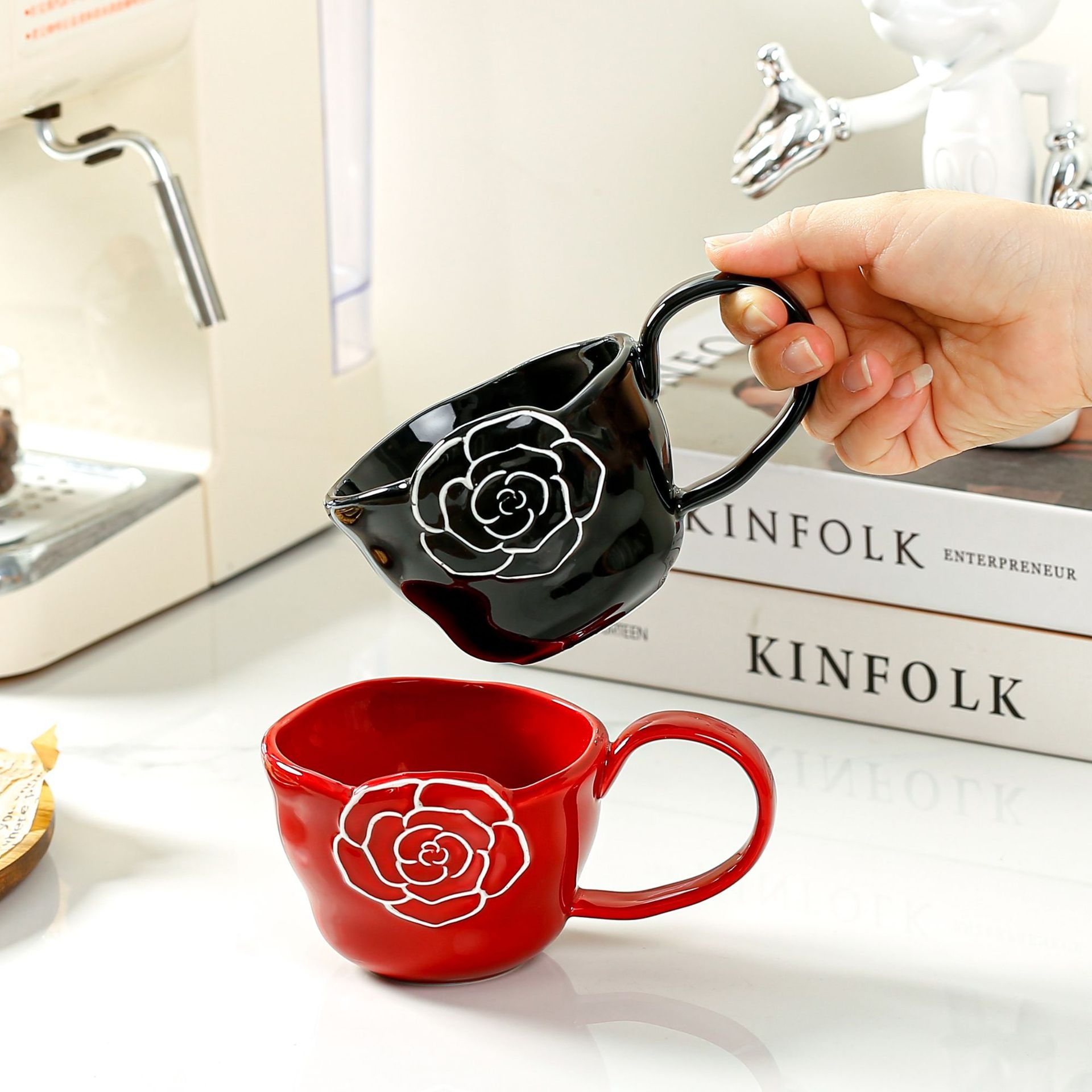 Ceramic Cup Camellia Simple Coffee Cup Style Mug Creative Gift Home High Value Drinking Cup