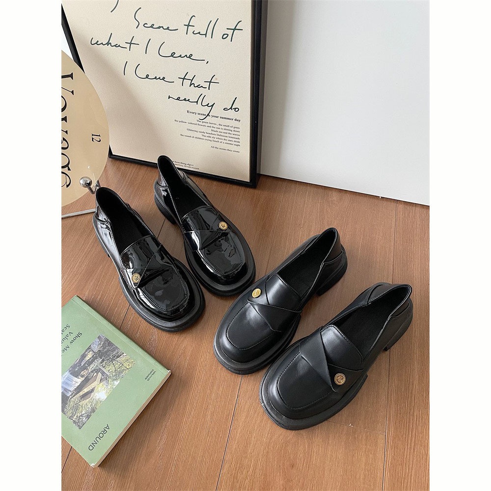 Jinmi Small Gold Coin Thick-soled Lazy Thick-heeled Loafers For Women Small Leather Shoes For Women Retro Single Shoes For Women