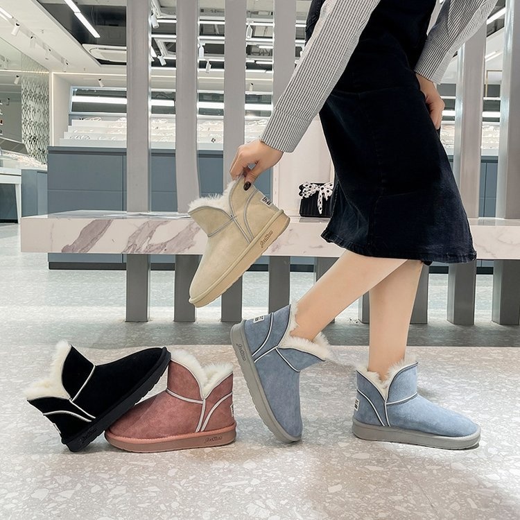 Snow Boots Women's Winter Velvet Thickened Reflective Warm Non-slip One-step Short Boots Fashionable Cotton Shoes