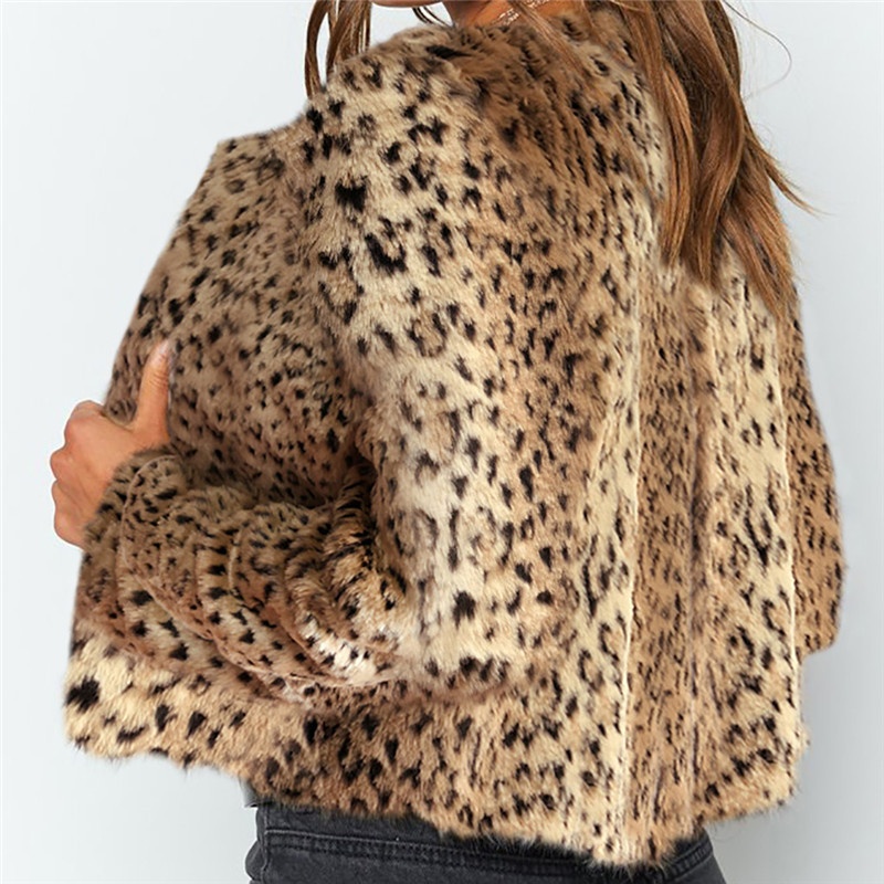Leopard Print Fur Coat Short Slim Top Imitation Fur Plush Autumn Women's Coat - 3