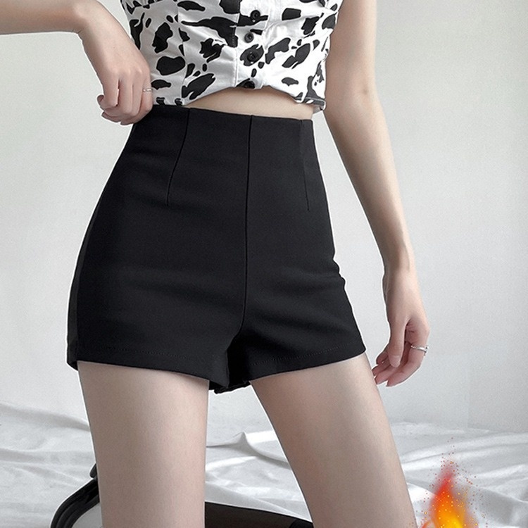 Plush Suit Fabric Wrinkle-free Roman Shortsy High Waist Slim Fit Skin-friendly Women's Hip Pants Slightly Elastic Breathable Hot Pants