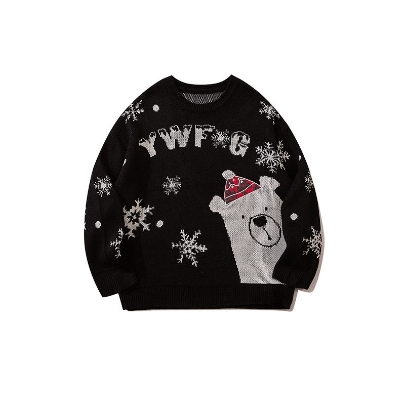 Y W F G Autumn And Winter Hong Kong Style Neutral Christmas Theme Casual Loose Sweater Versatile Round Neck Sweater - 5