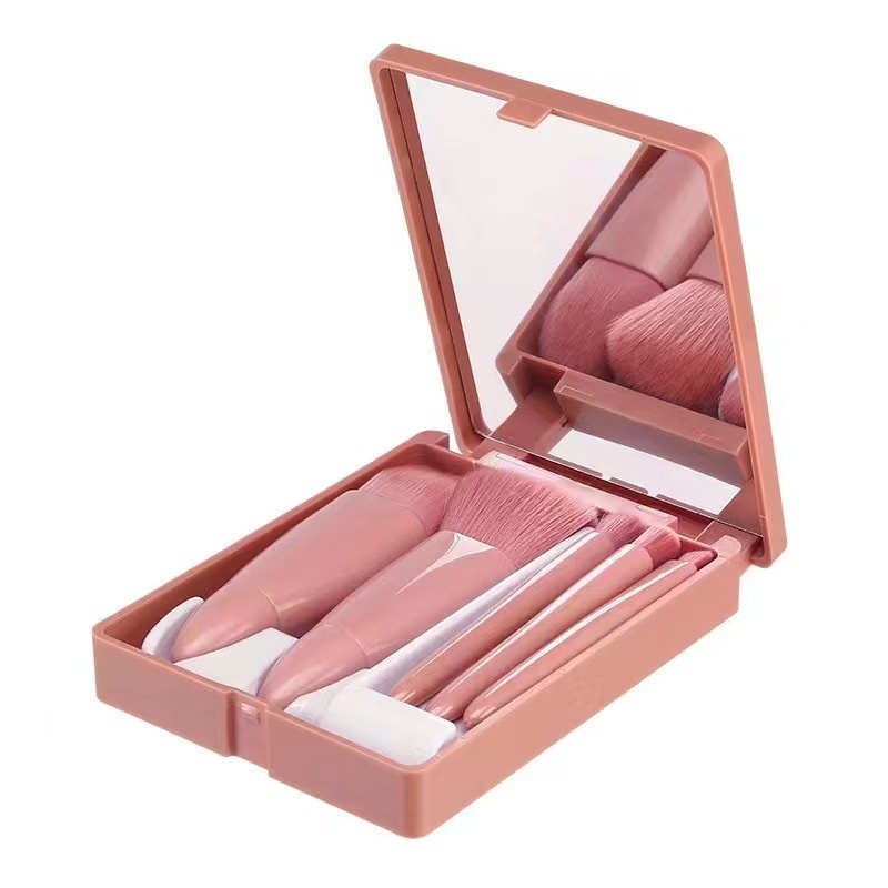 5-piece Makeup Brush Set, Eye Shadow Brush, Blush Brush, Lip Brush, Powder Brush, Portable Makeup Tool With Mirror - 5