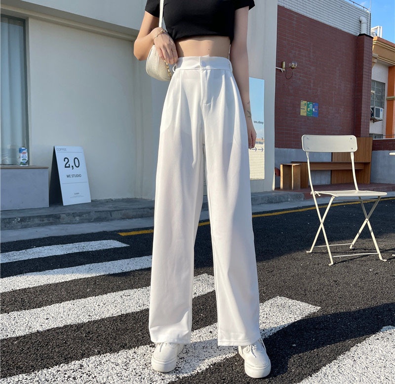White Wide-leg Pants For Women In Summer Thin High Waist Drape Mopping Pants Slim Texture Suit Pants Straight Loose