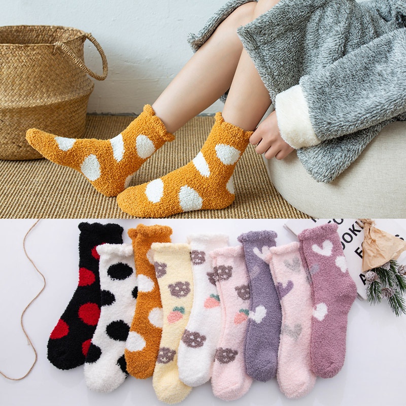 Thick Coral Fleece Socks Zhuji Cute Bear Love Small Fresh Towel Home Floor Women's Socks
