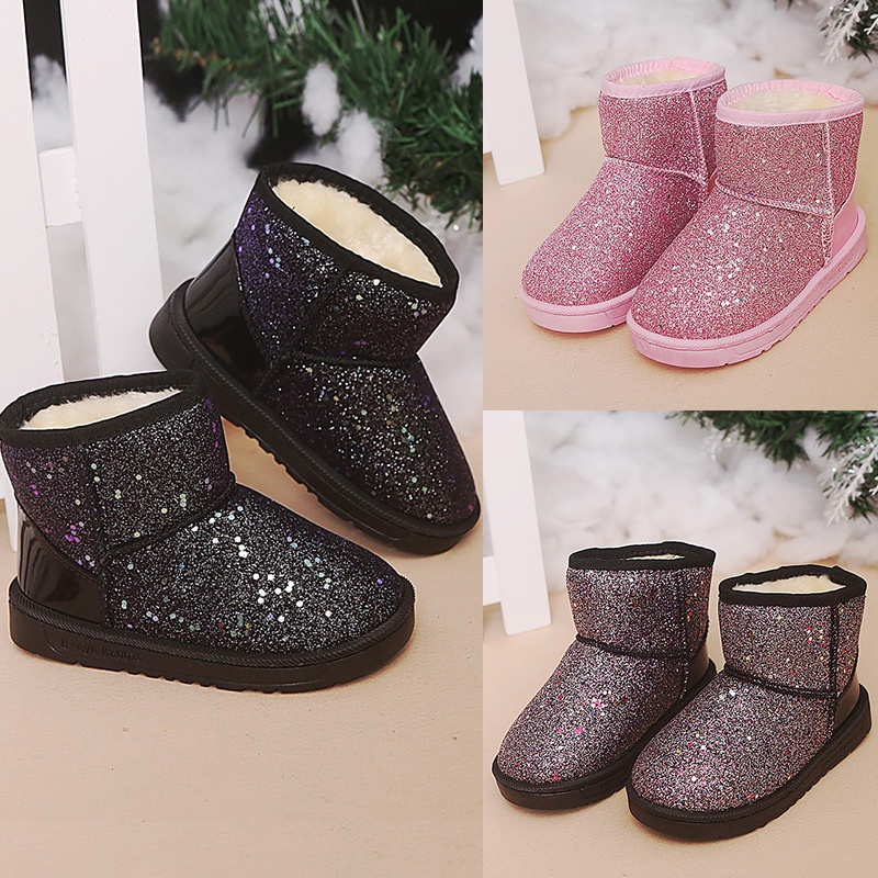 Winter Snow Boots Sequined Thick Sole Non-slip Wear-resistant Children's Shoes Plus Velvet Comfortable Warm Plus Velvet Cotton Shoes