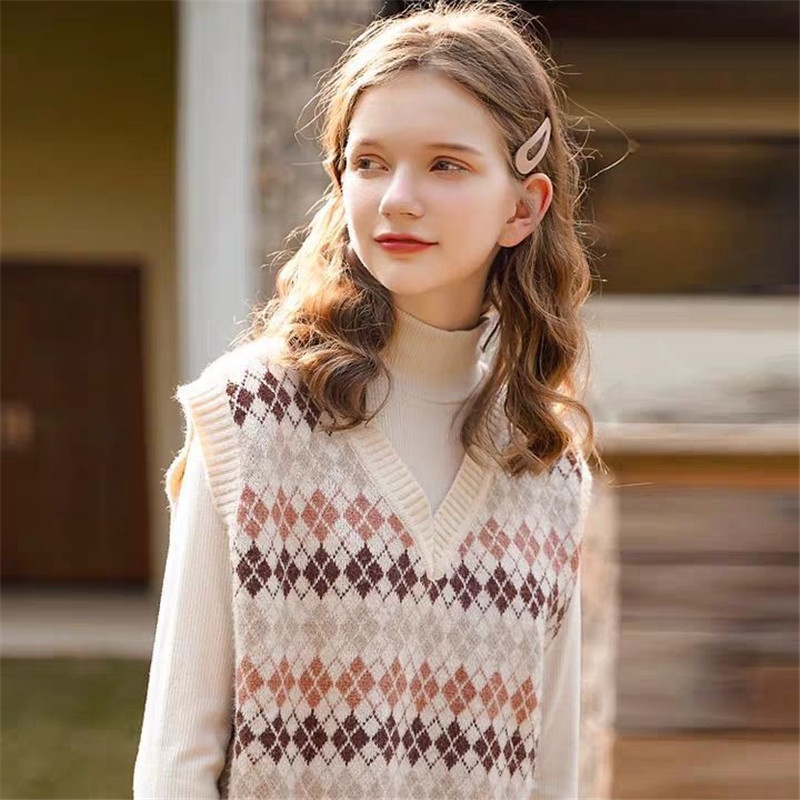 Spring And Autumn Korean Style Short Vest For Female Students To Wear Loose V-neck Knitted Bottoming Shirt Sweater Vest Sleeveless Vest - 4