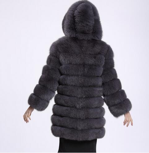 Women's Elegant Faux Fur Spliced Hooded Coat Fluffy Thickened Warm Fox Fur Coat - 4