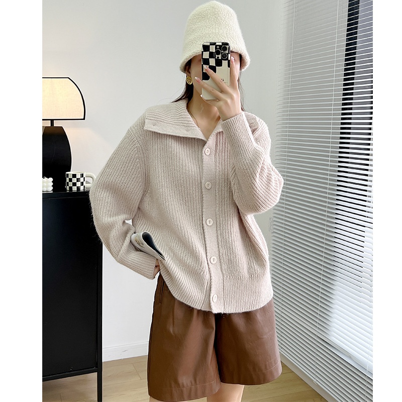 Autumn And Winter Style C Home Casual Button Large Lapel Wool Blend Soft Waxy Knitted Cardigan Women's Jacket - 3