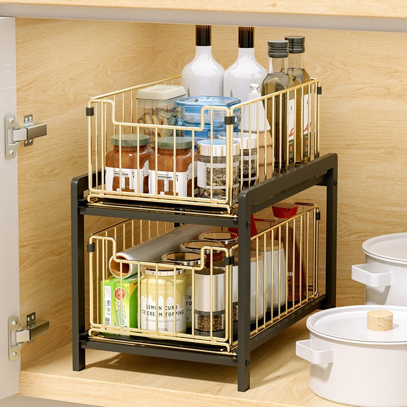 Double Drawer Type Retractable Table Daily Seasoning Storage Rack Storage Rack