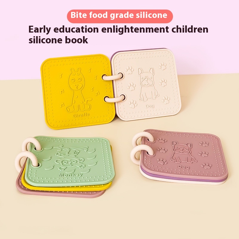 Products Children's Early Education Silicone Teether Book Animal Food Grade Molar Stick Baby Chewable Soothing Toy