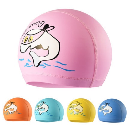 Children's Cloth Hat Is Comfortable And Does Not Strangle The Head,Solid Color PUCoating For Boys And Girls,Style Dolphin Swimming Cap