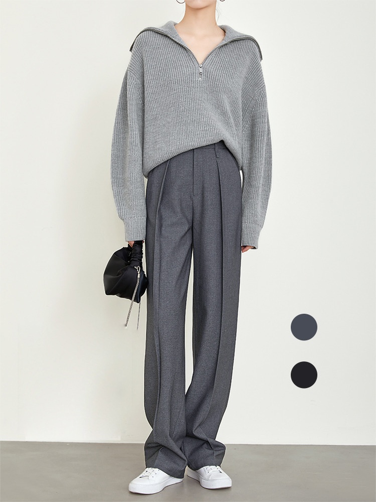 Autumn And Winter Gray Suit Pants Old Money Style Pants Slimming Wide Leg Pants Niche Casual Straight Pants Women - 1