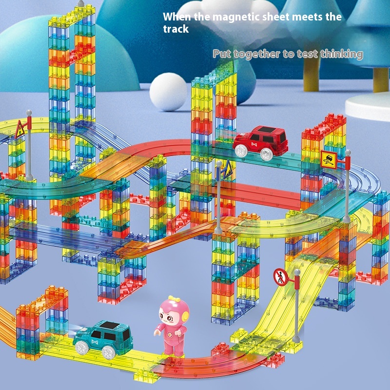 Dige's Color Window Magnetic Electric Rail Car Light-transmitting Magnetic Assembly Building Block Track Magnetic Piece Toy