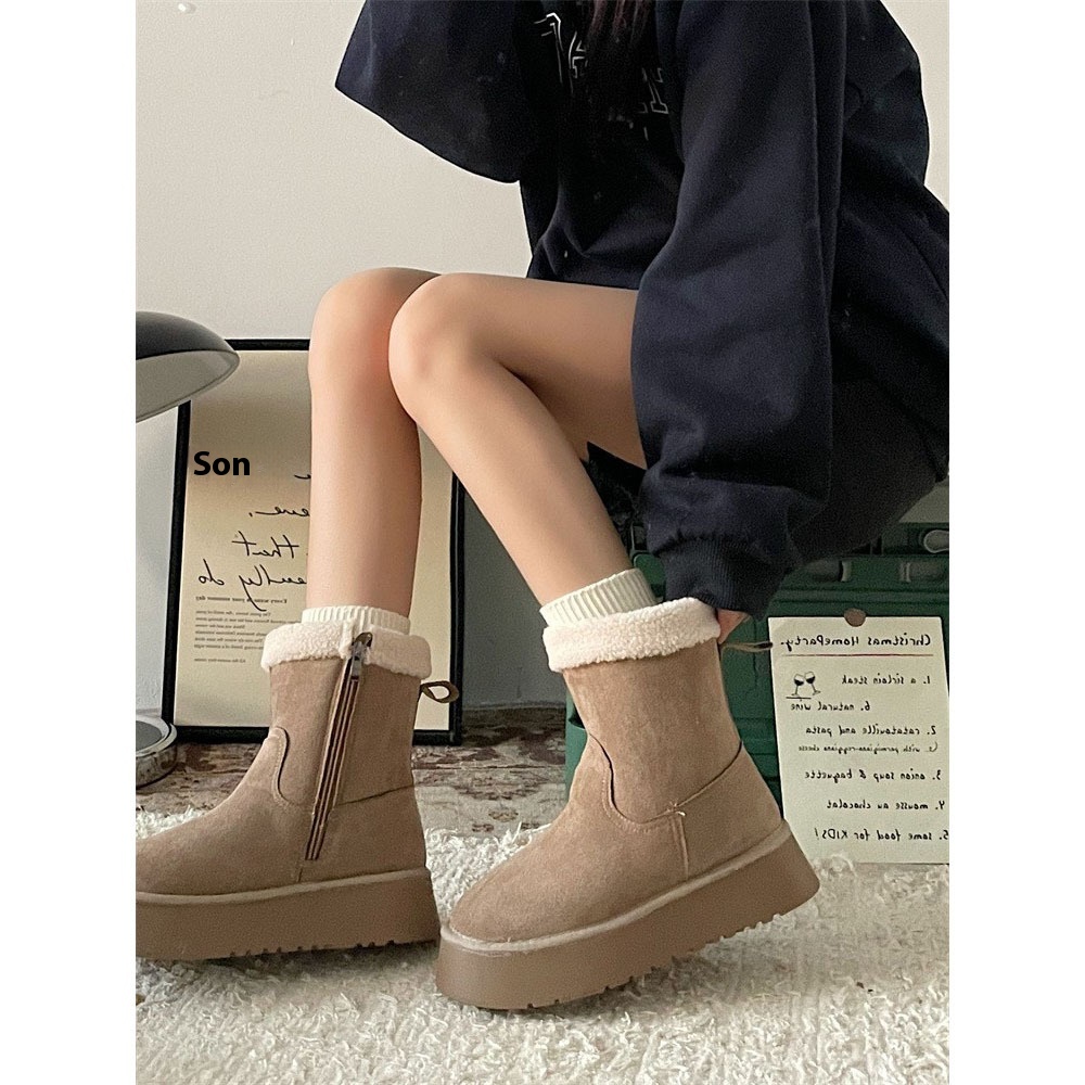 Versatile Warm Thick-soled Snow Boots For Women Winter Forest Retro Plus Velvet Thickened Cotton Shoes Fur Short Boots