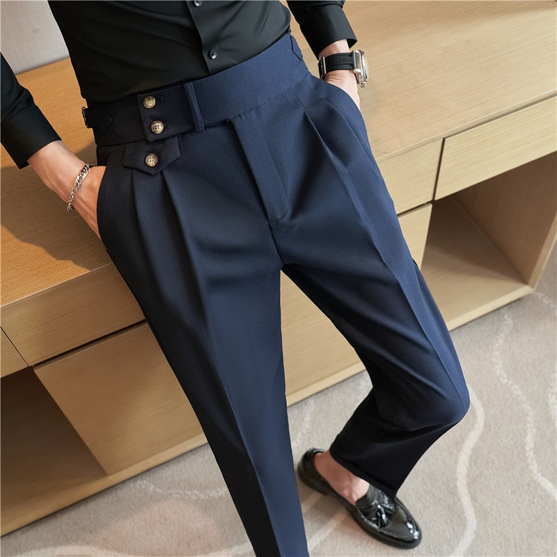 Naples Mid-high Waist Casual Trousers Slim Straight Curling Past Italian Foreign Trade Men's Trousers