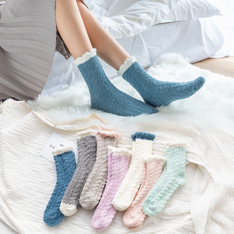 Coral Fleece Socks Women Plus Velvet Thick Sleeping Socks Autumn And Winter Floor Socks Adult Winter Sleeping Socks Confinement Socks