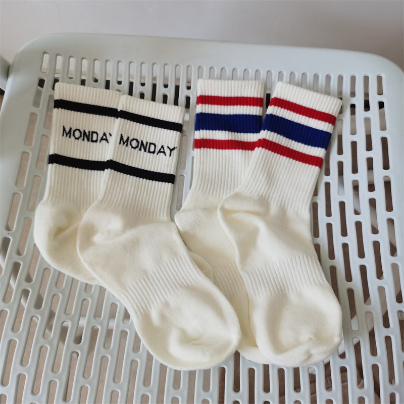 Autumn And Winter Socks Sports Letter Couple Socksy White Socks Three-bar Cotton Socks
