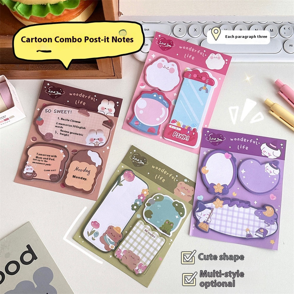 Cartoon Combination Sticky Notes Girl Style Creative Message Special-shaped Stickers Student Cute Hand Account Note Paper