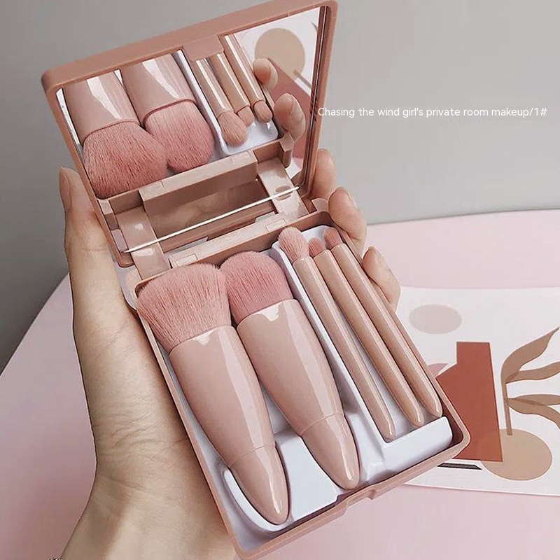 5-piece Makeup Brush Set, Eye Shadow Brush, Blush Brush, Lip Brush, Powder Brush, Portable Makeup Tool With Mirror - 1