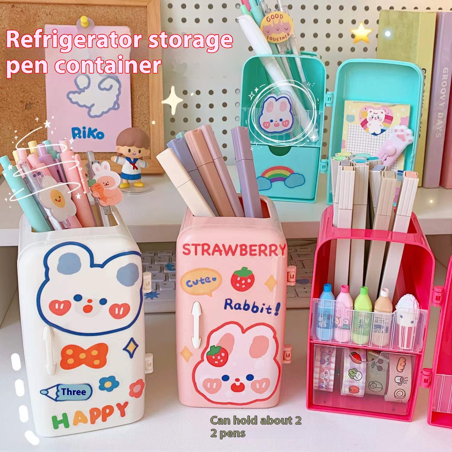 Cartoon Creative Refrigerator Pen Holder Student Cute Large Capacity Desktop Storage Tube Fashionable Sweet Multifunctional Pencil Case Cute