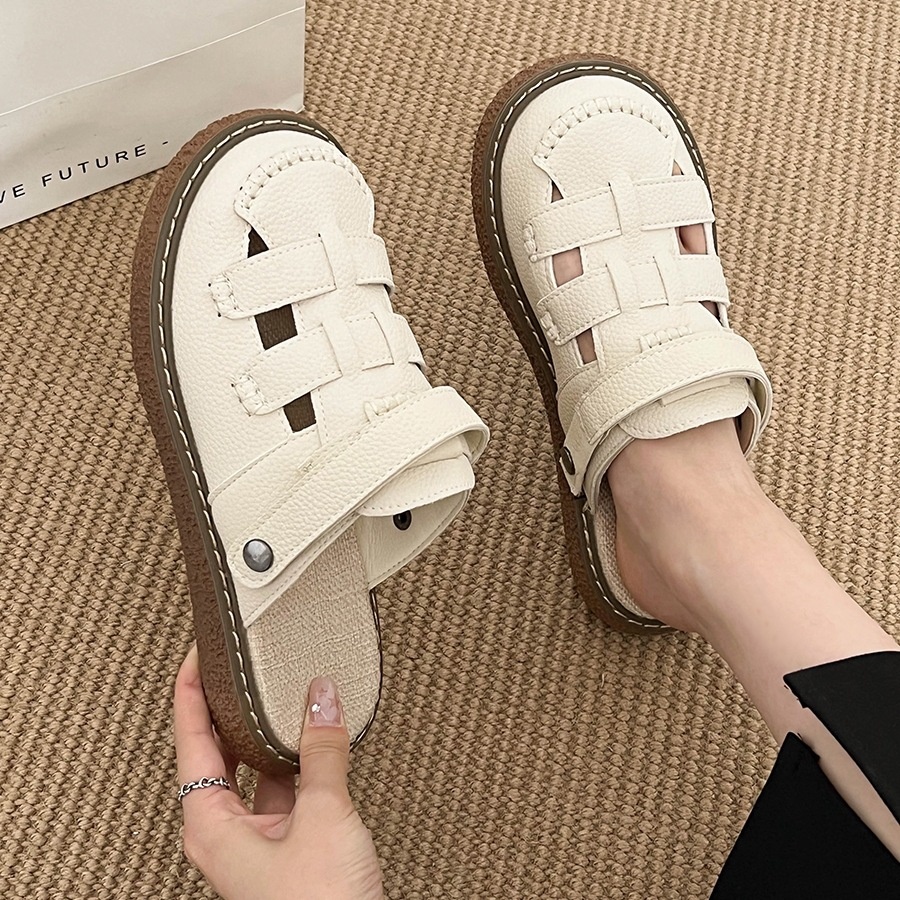 Casual Simple Popular Braided Toe Thick-soled Sandals For Women Summer White All-match Roman Shoes