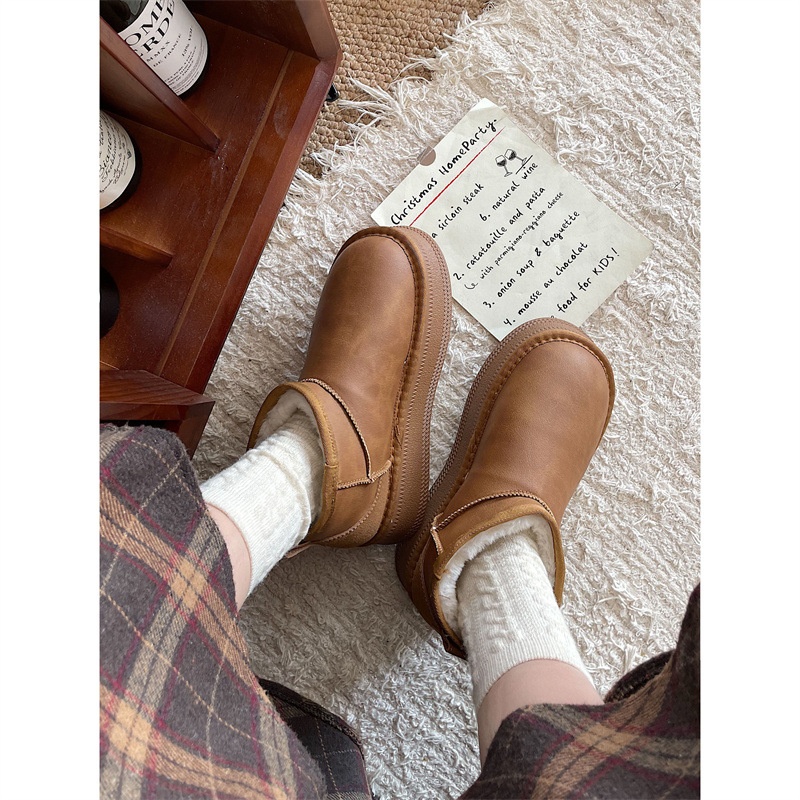 Warm,Non-slip And High-height White Thick-soled Snow Boots For Women Winter Short-tube Plus Velvet And Thick Cotton Shoes