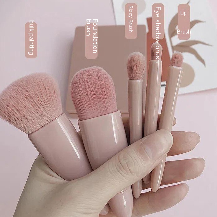 5-piece Makeup Brush Set, Eye Shadow Brush, Blush Brush, Lip Brush, Powder Brush, Portable Makeup Tool With Mirror - 2